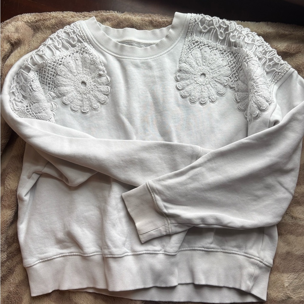 American Eagle White Crochet Crewneck
